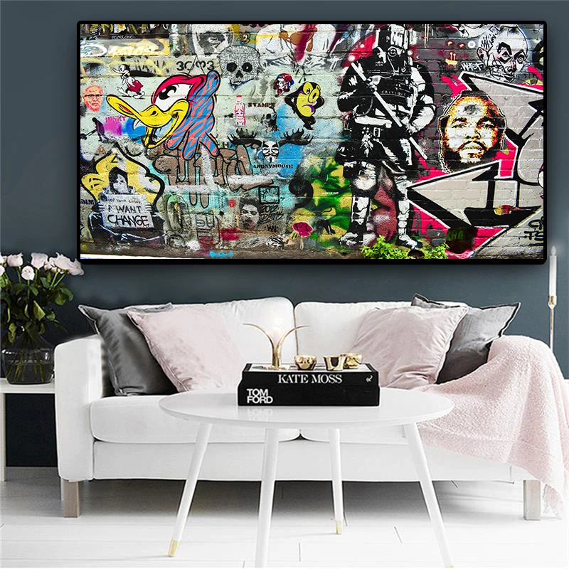 

Graffiti On the Wall Street Art Abstract Canvas Painting Posters and Prints Cuadros Wall Art Picture for Living Room