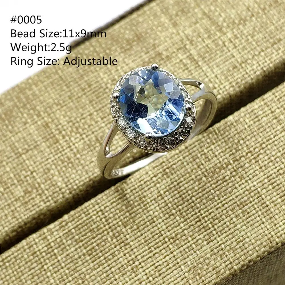 

Natural Blue Topaz Faceted Bead Ring Women Men Adjustable Blue Topaz Oval Bead 9x8mm Birthyday Gift Healing Stone AAAAAA