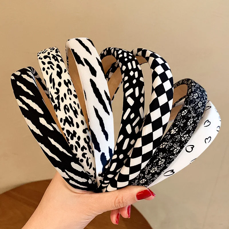 New Fashion Plaid Hair Bands Women Leopard Printed Hair Hoop Chequer Letter Black White Hair Holder Hairbands Vintage Headband