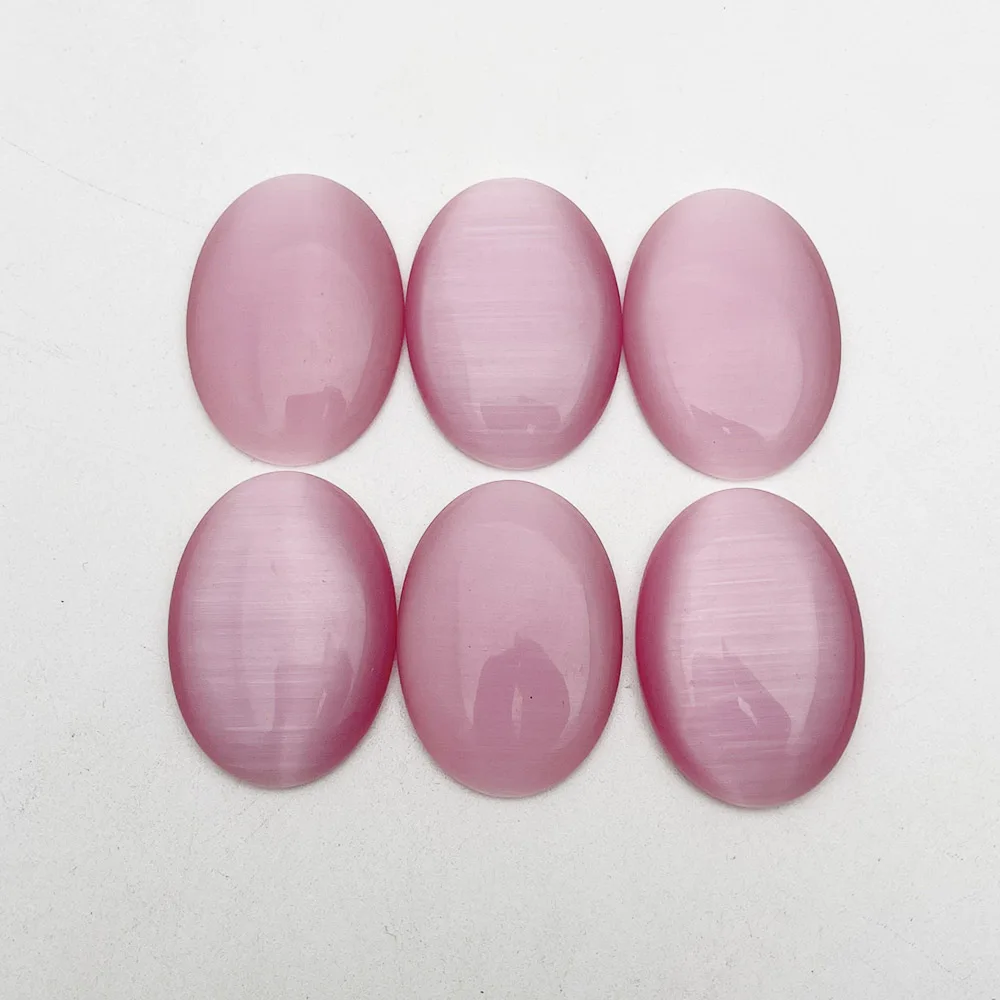 fashion 25x35MM pink Cat's Eye Stone oval cabochon beads for jewelry making necklace pendant accessories 12Pcs Good quality