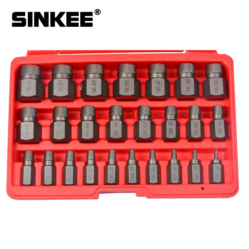 25Pcs Multi-Spline Screw Extractor Set Hex Head Bit Socket Wrench Bolt Remover Tool Kit SK1561