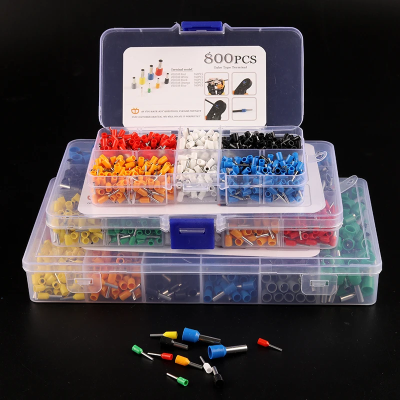 800 PCS VE Tubular Terminal Box-packed Electrical Tube Ferrule Terminal Insulated Wire Connector Crimping Terminals Kit Set