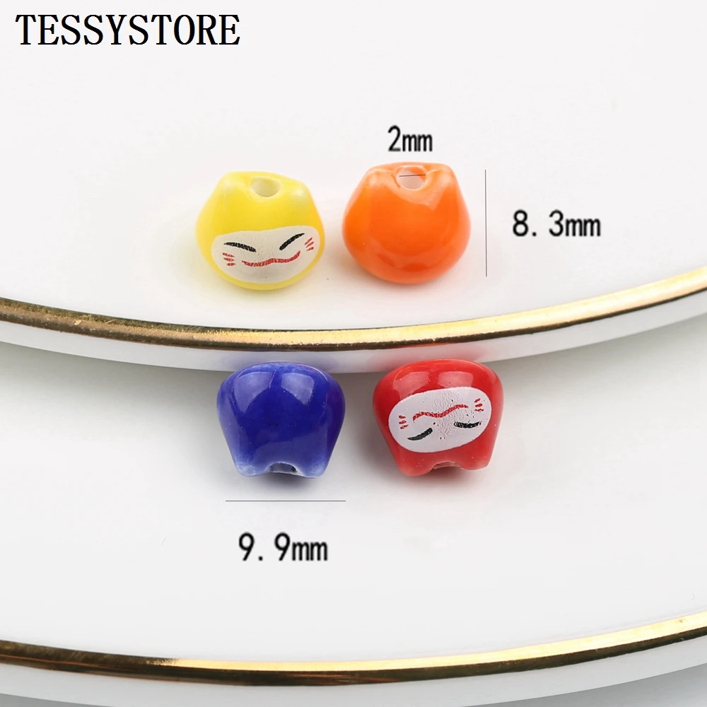10pcs/lot Cute Smiling Ceramic Beads Mini Multicolor Kittens Straight Hole Beads For Jewelry Making Handmade Accessories
