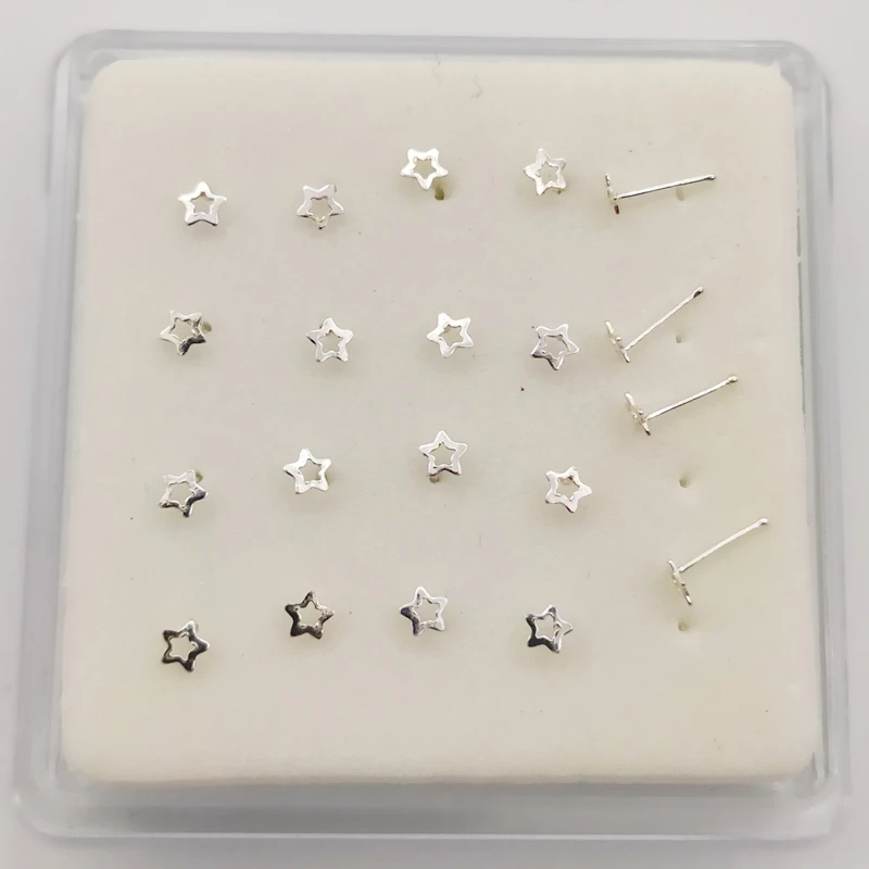 925 Sterling Silver Star Shape Nose Studs Pin Piercing Nez Body Jewelry 20pcs/pack