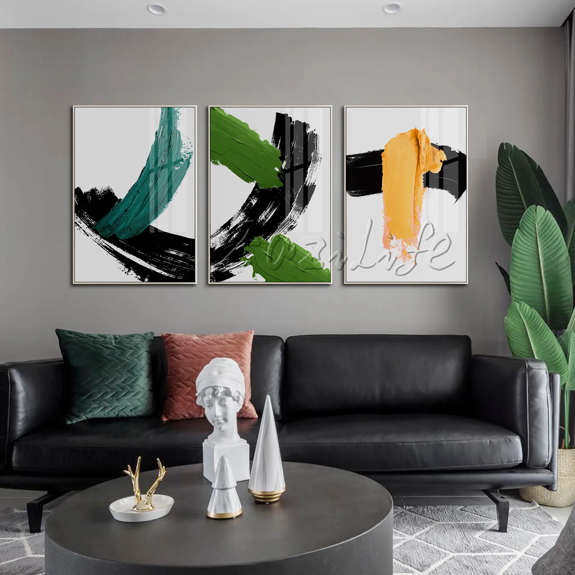 Set of 3 Abstract modern Hand Painted white colourful Oil painting On Canvas Painting For Living Room Wall art decoration