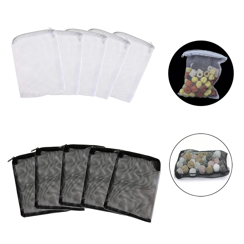 5Pcs Aquarium Filter Bags Fish Tank Media Mesh Net Filter Bags with Zipper for Pelletized Active Carbon Bio Balls Ceramic Rings