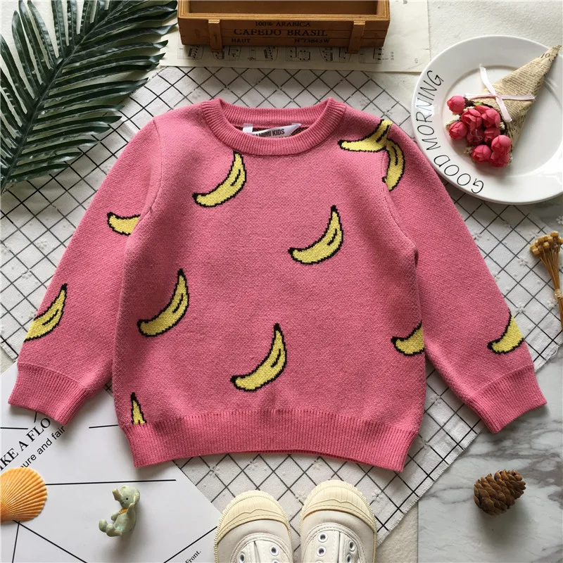 Tonytaobaby Fall and Winter Clothes New Style Baby Girls Rose Pink Banana Element Sweater  Girls Sweaters