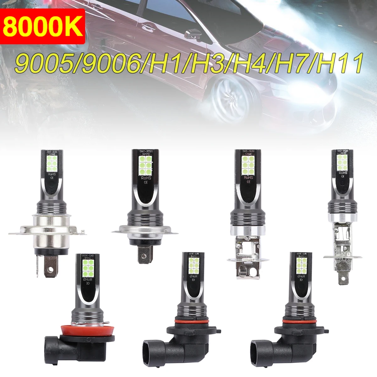 

2pcs LED Car Headlight H1 H3 H7 H8 H9 H11 HB3 HB4 9005 9006 1200LM Front Light Driving Running Fog Lamp Automobile LED Bulb