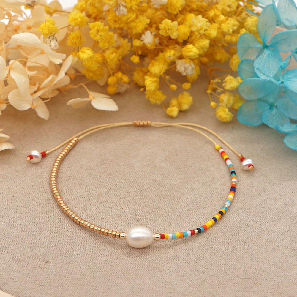 Go2Boho 2023 Tiny Bracelet Freshwater Pearl Bracelets For Women Gold Color Beads Colorful Miyuki Beaded Pulseras Fashion Jewelry