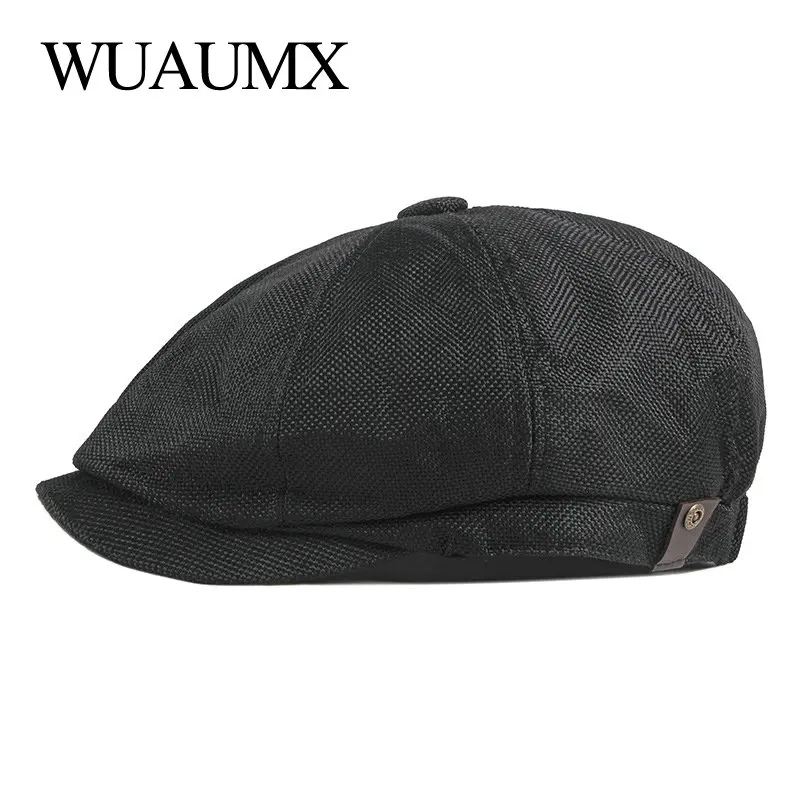 NEW Newsboy Cap Men Spring Summer Octagonal Hat For Male British Herringbone Flat Caps Retro Eight blade Hats Breathable