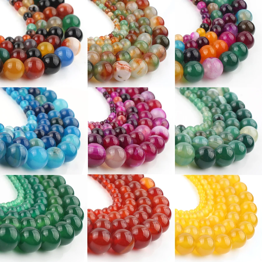 4/6/8/10/12mm Multicolor Stripe Agates Beads 37 Style Natural Onyx Stone Beads for Jewelry Making DIY Beaded Bracelet 15\'\'