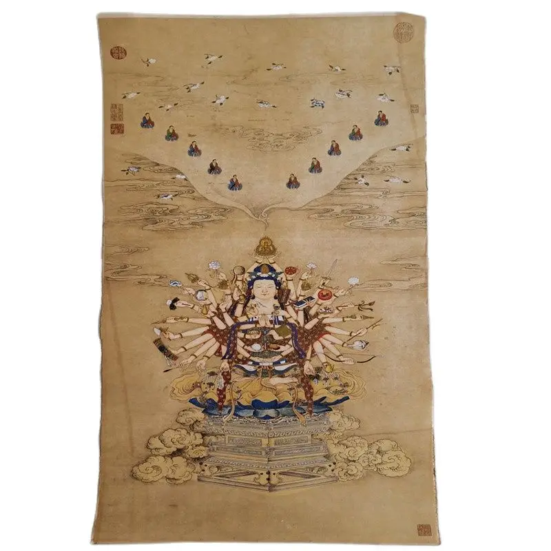 Chinese Old Tibetan Thangka Paper Buddha Statue Of Baoxiang Guanyin Painting