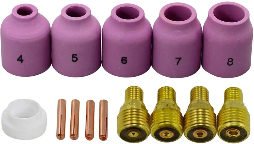 

TIG Gas Lens Collet Body Alumina Nozzle Ceramic Cup Fit WP24 WP 24 TIG Welding Torch 14pcs