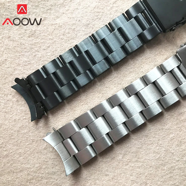 Solid Stainless Steel Strap 20mm 22mm Curved End Folding Buckle 3 Pointer Men Replacement Bracelet Wrist Band Watch Accessories
