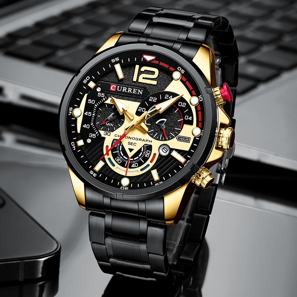 CURREN Men Watch 2021 Luxury Sports Quartz Mens Watches Full Steel Waterproof Chronograph Wristwatch Men Relogio Masculino