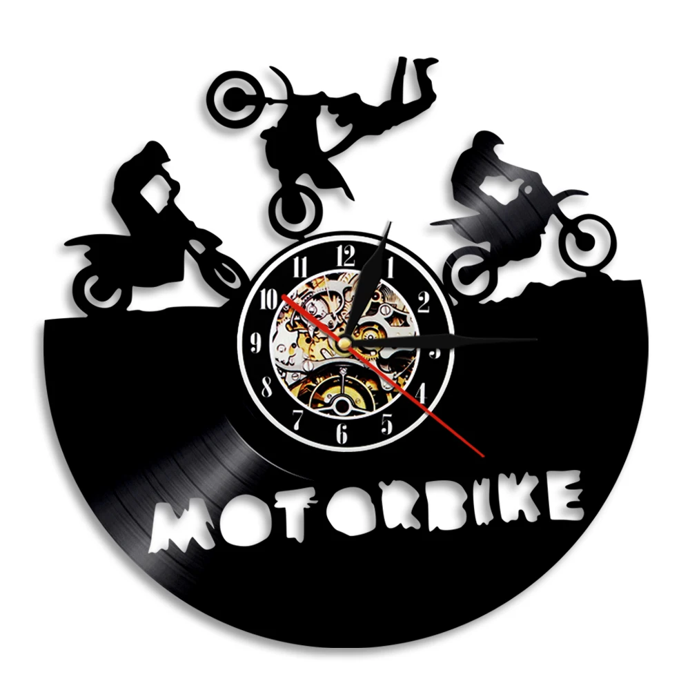 

Motocross Bike Vinyl Record Wall Clock Boy Room Home Decor Dirt Bike Mute Watch Motocross Racing Motor Boy Motorcycle Rider Gift