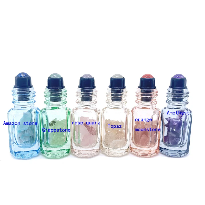 Natural Quarz Gemstone Roller Refillable Essential Oil Bottle Eye Face Roll BottlTool Amazonite Amethyst 3ml 6pcs P230