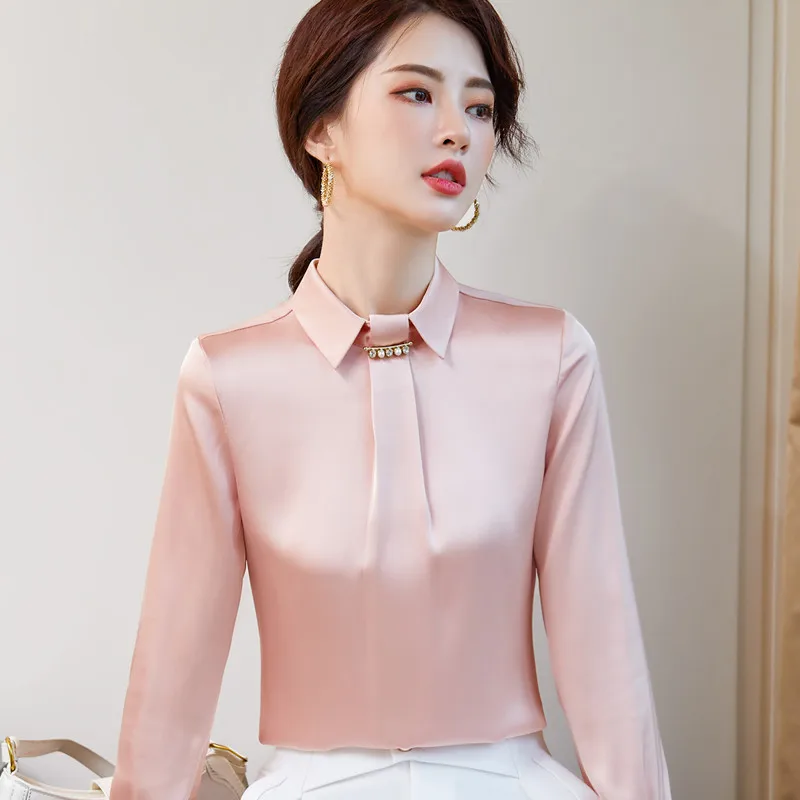 Pink Silk Shirt Women Blusas Mujer De Moda 2022 Fashion Design Chiffon Long Sleeve Blouses Office Ladies Formal Work Tops