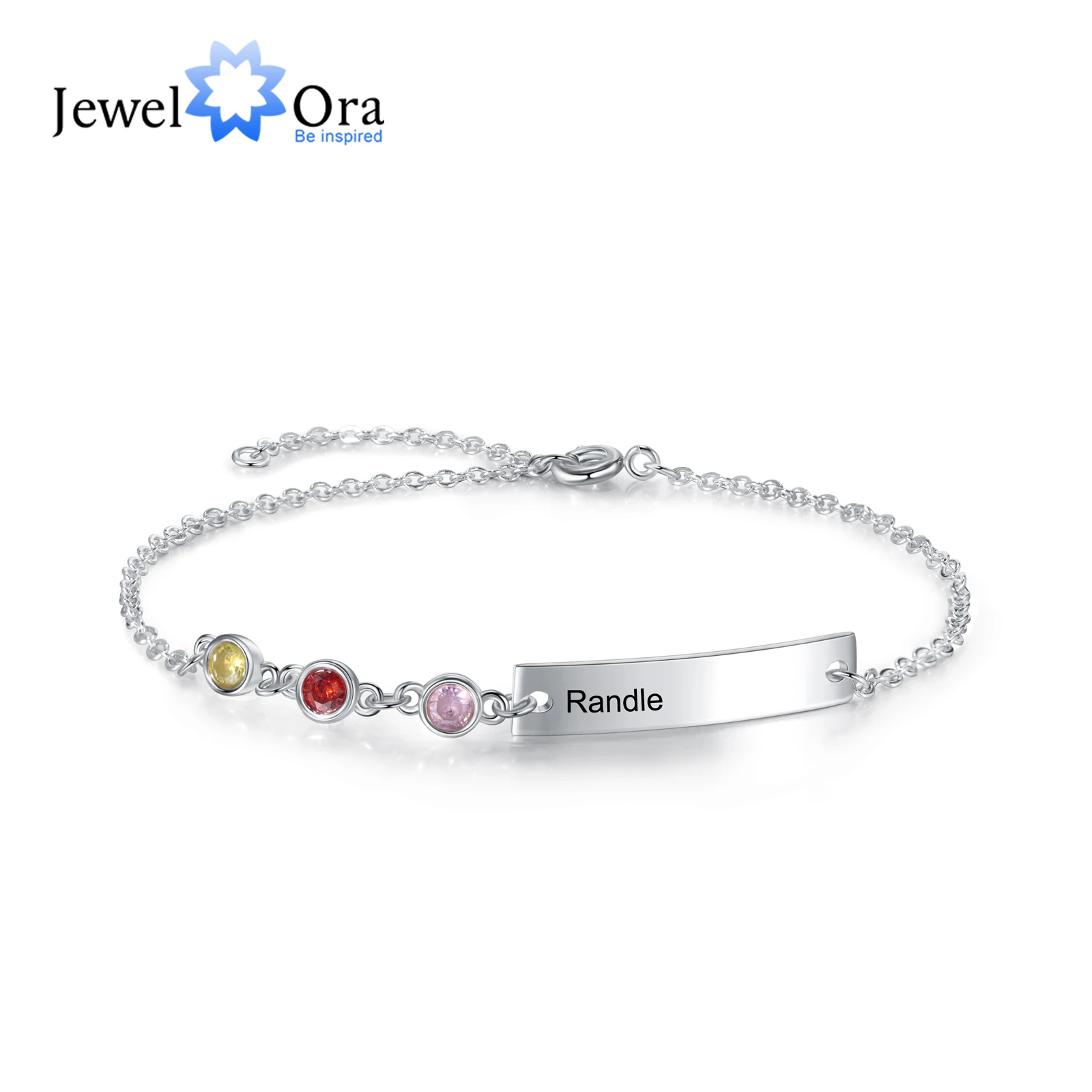 

JewelOra Personalized Name Bar Bracelets with 3 Birthstones Customized Engraving Mothers Bracelets & Bangles Christmas Gifts