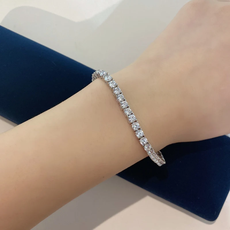 OEVAS 100% 925 Sterling Silver 3mm Created Diamond Gemstone Bangle Charm Wedding Tennis Bracelet Fine Jewelry Wholesale DropShip