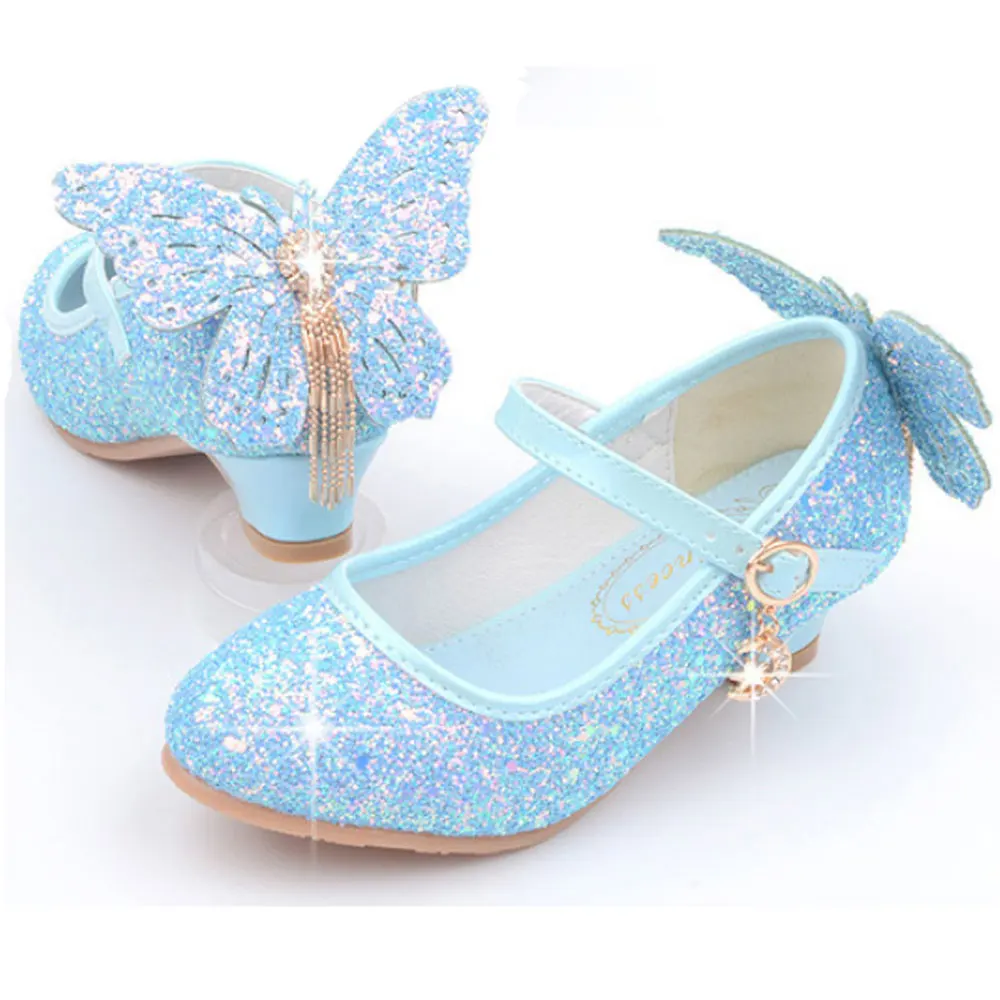 White Flower Girls Shoes Sparkly Kids Sequin Princess Shoes for Birthday Party Solid Colors 4-13 years old Child 8 10 12 Shoes