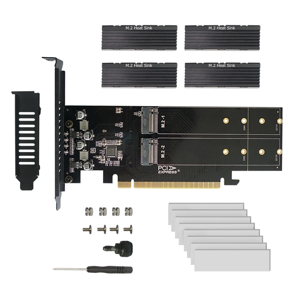 PCIe To M2 Adapter Card, PCIE X16 4 Port M2 NVME M Key SSD Add on Card M.2 PCI Express X16 Adapter VROC RAID Expansion Card Chia