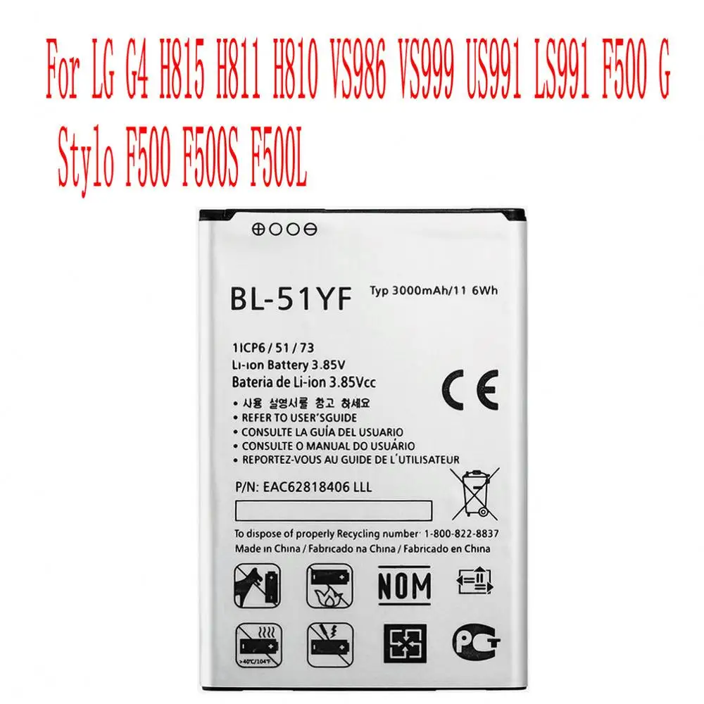 

High Quality 3000mAh BL-51YF Battery For LG G4 H815 H811 H810 VS986 VS999 US991 LS991 F500 G Stylo F500 F500S F500L Cell Phone