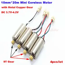 4PCS 10mm*20mm Mini CW CCW Coreless Motor with 9T Teeth DC 3.7V 40000RPM High Speed Strong Magnetic Low Noise RC Drone Engine