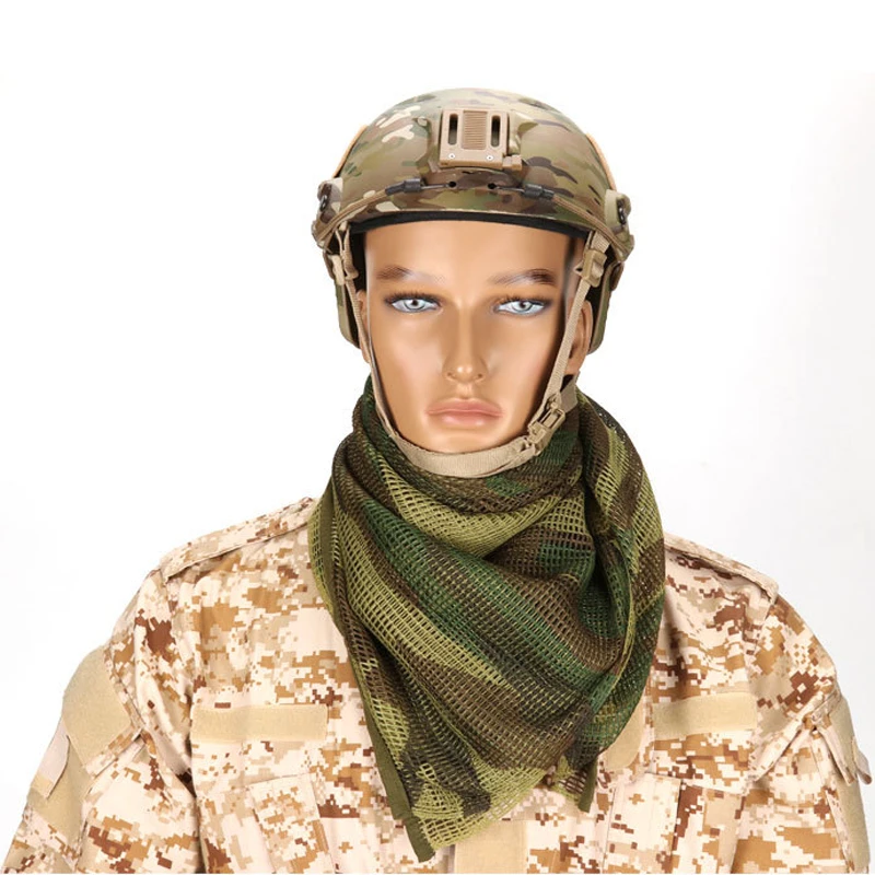 Men\'s 190*90cm Tactical Military KeffIyeh Net Mesh Neck Scarf Scrim Veil Shemagh Head Wrap Face Scarf Bandana Outfit Headband