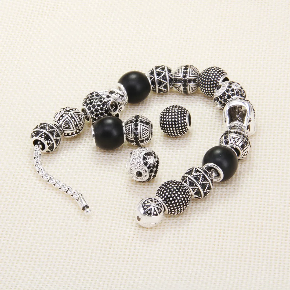 Thomas Style KM Bead Bracelet With OM, Cross, Yin-yang, Zigzag, Skull Beads, Rebel Heart Bracelet For Men TS KB531