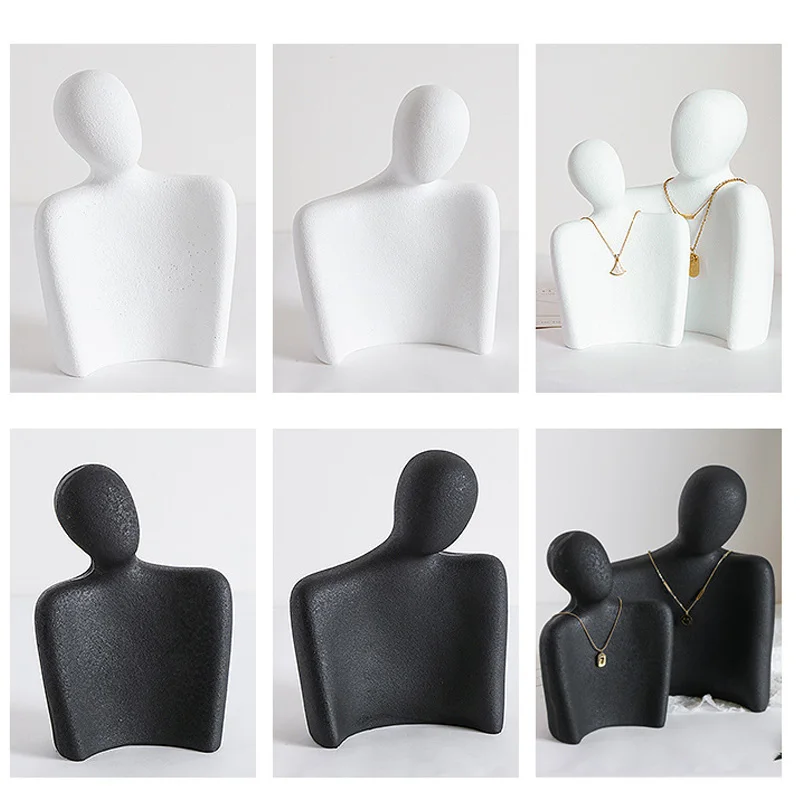 Nice L/M Matte Resin White/Black Medium Side Portrait Model Earrings Necklace Jewelry Display Stand Necklace Display Props