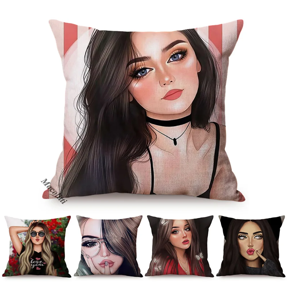 Beautiful Woman Modern Funky Art Room Decorative Throw Pillow Case Cool Girl Sofa Cushion Cover Cotton Linen Pillowcase