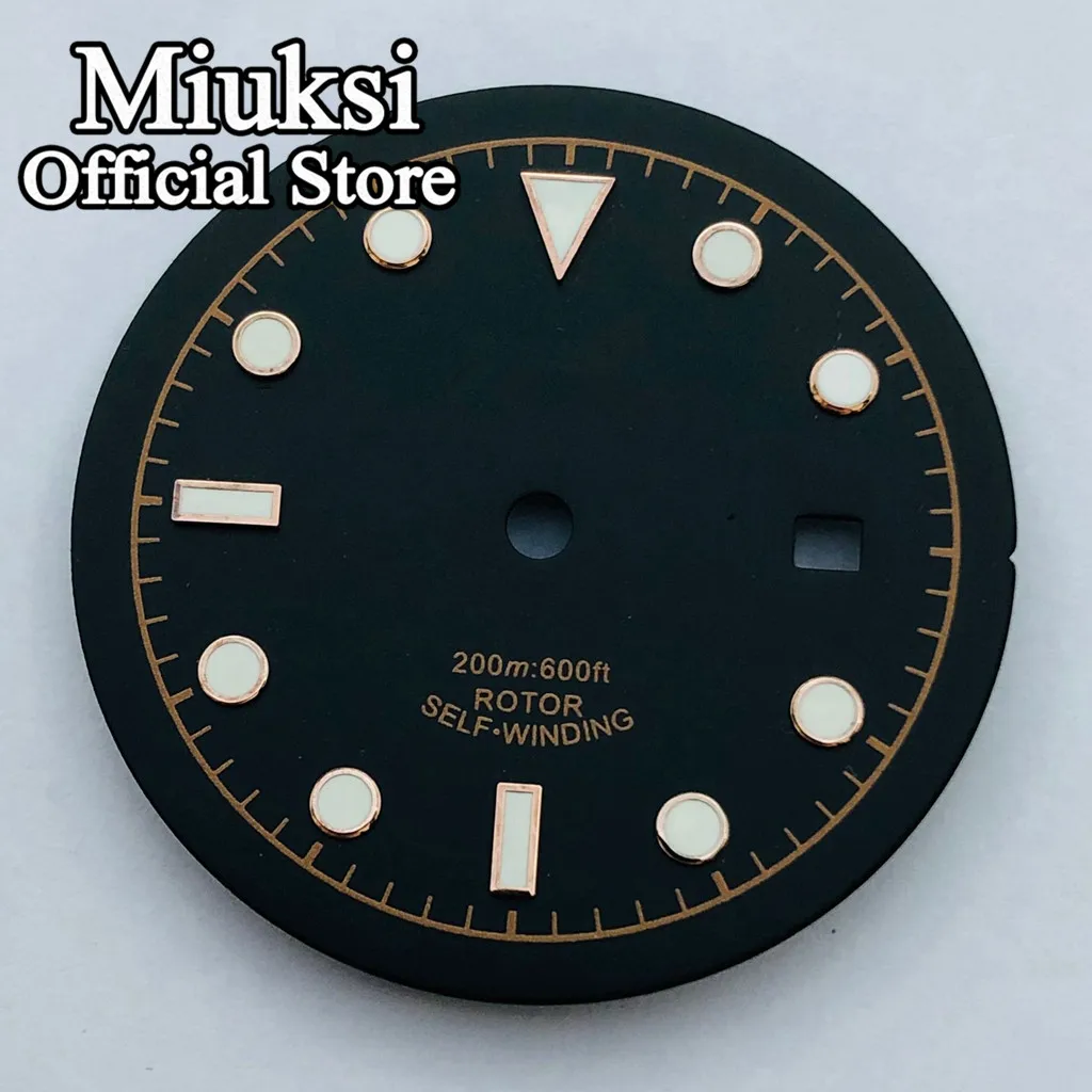 Miuksi 33.5mm black blue green watch dial luminous dial fit NH35 ETA2824 2836 Miyota 8215 Mingzhu DG2813 3804 PT5000 movement