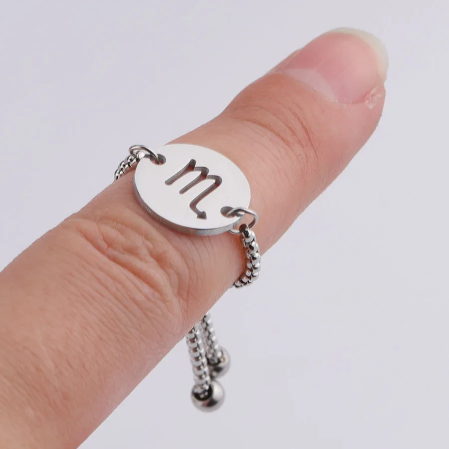 Stainless Steel 12 Constellation Link Chain Rings For Women Cancer Leo Virgo Libra Sign Ring Zodiac Star Jewelry Birthday Gift