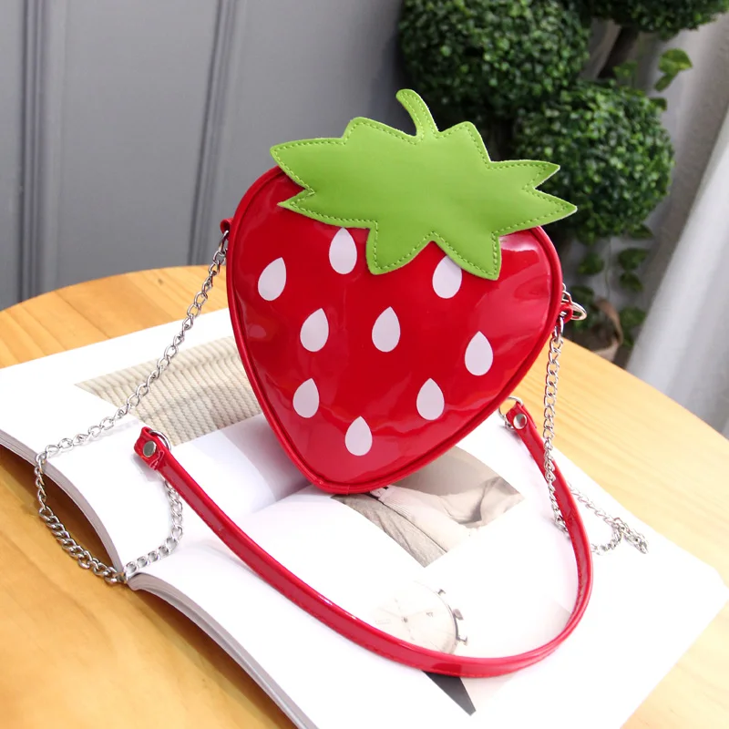 2022 Summer New Female Bag PU Leather Women Bag Cute Fruit Packet Chain Shoulder Messenger Bag Orange Watermelon Strawberry Bag