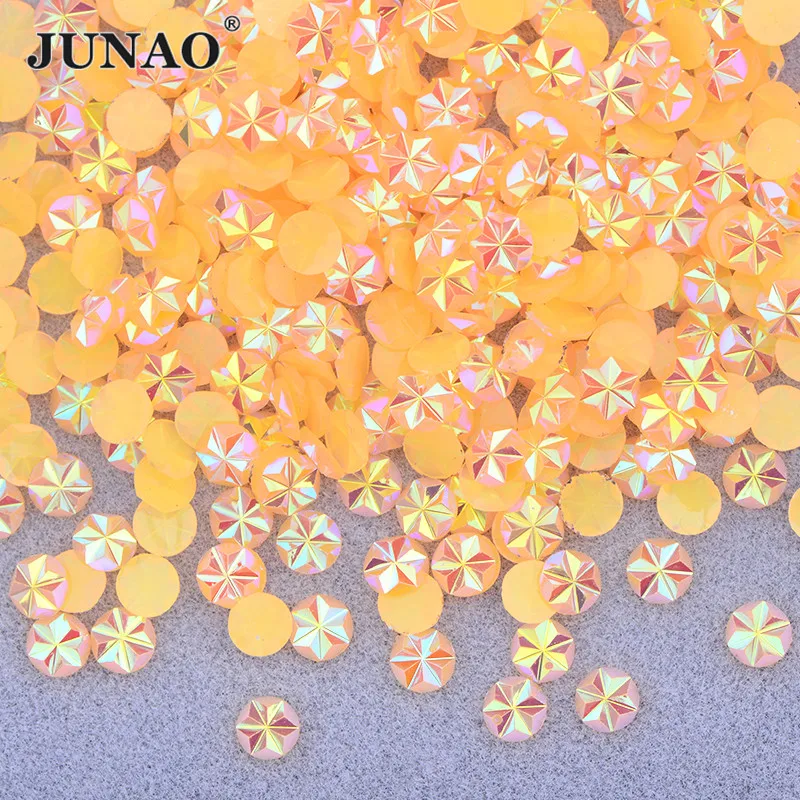 JUNAO 500pc 5mm Orange AB Glitter Flatback Nail Crystal Rhinestones Resin Flower Crystal Stones Sticker for Nails Art Decoration