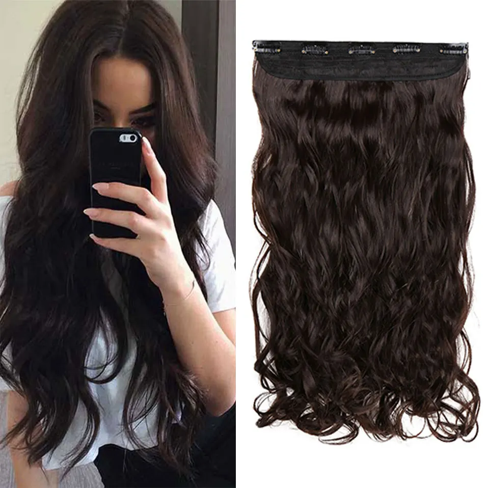 S-noilite Synthetic Long Wavy Clip In One Piece Hair 4 Lengths Extension Half Head Real Natural Hair Clip In Hairpiece For Women