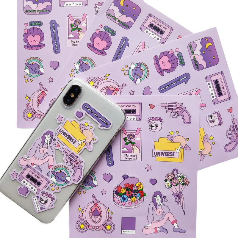 Cartoon Creative Purple Cute Stickers PVC Waterproof Graffiti Collage Mobile Phone Suitcase Stationery DIY Decorative Sticker