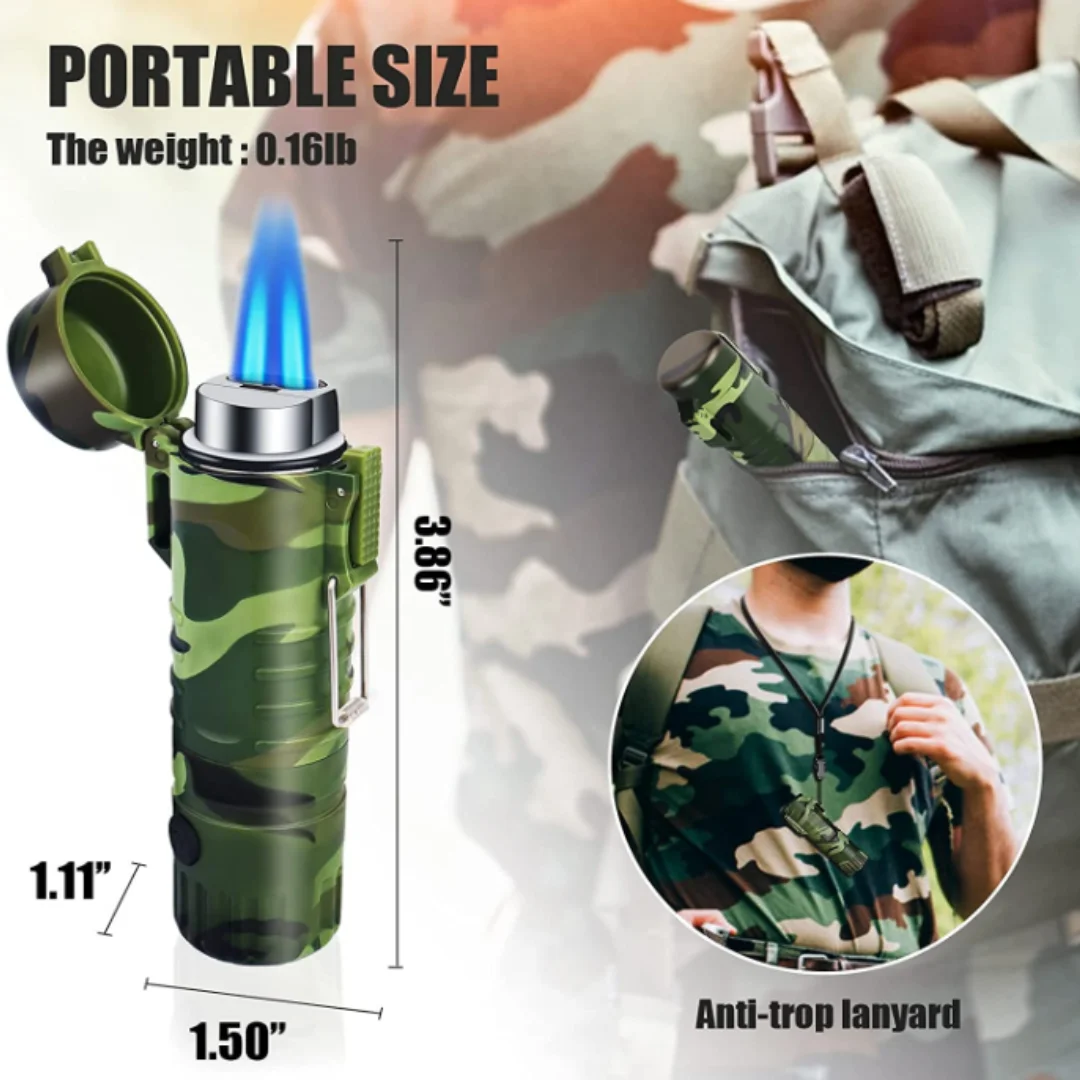 

Ourdoor-Survival Butane Gas Lighter, Multifunctional 3 Modes Flashlight, Waterproof and Detachable, Gas Not Included