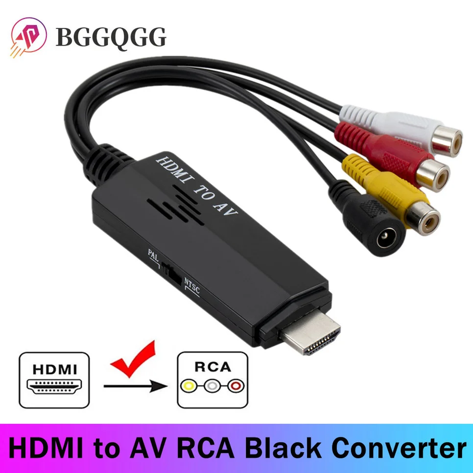 BGGQGG 1080P cable HD HDMI to AV RCA Black Converter Adapter Cable STB to Old TV Input port 1 x HDMI Output port 1 x RCA