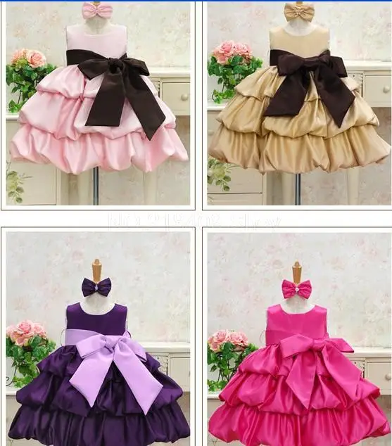 Retail girl dress birthday party princess dress Big bowknot dresses for Christmas red pink purple beige 4 colors