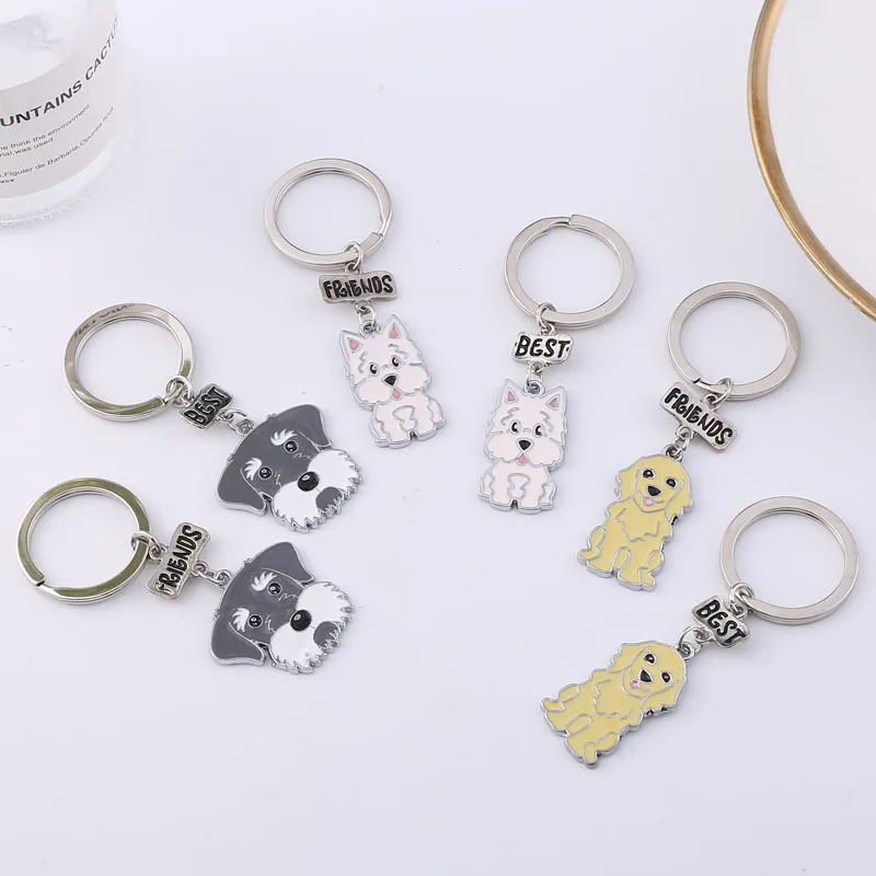 Keychain Dog Keychain Lovers Best Friends Gift Cute Schnauzer Dog Key Ring Animal Heart Key Ring Jewelry Car Key Gift Bag Charm