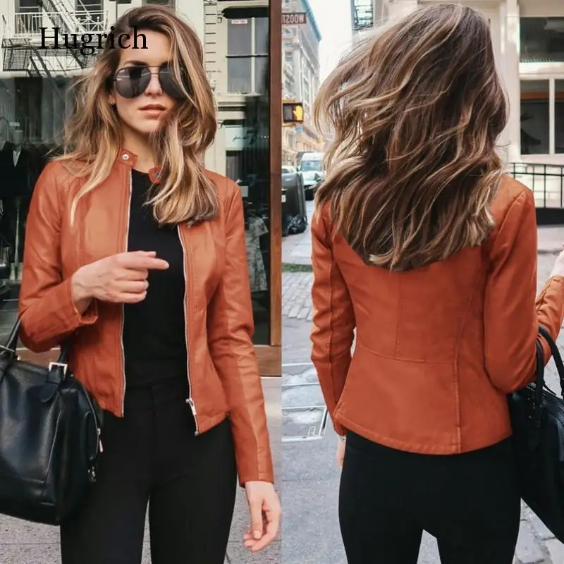 Blouson en cuir PU femme, Streetwear, manches longues, fermeture éclair, résistant, Slim, pour moto, classique