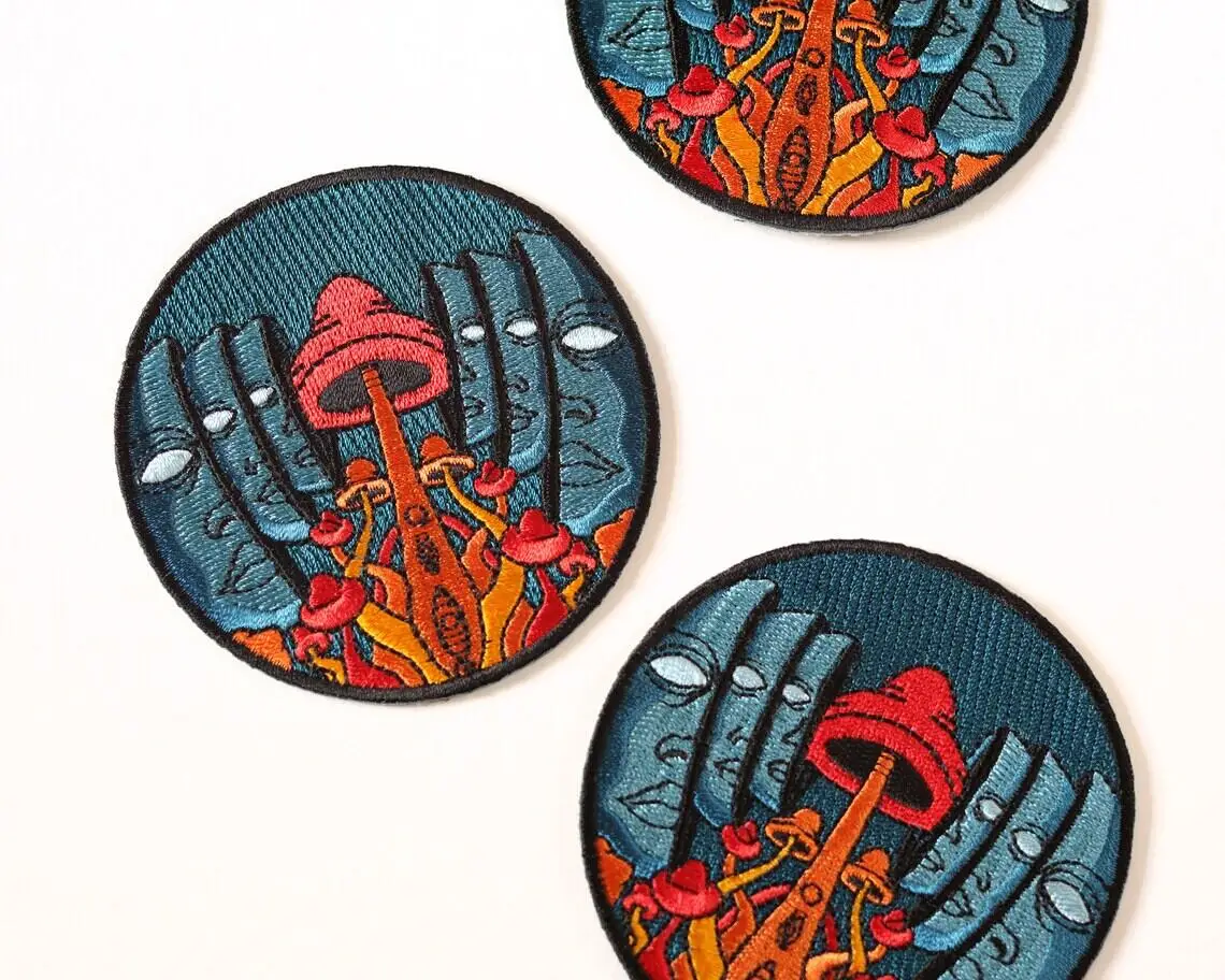 Psychedelic Embroidered Patch - Cool Iron On Patch - Magic Mushroom Patch - Trippy Circle Patch