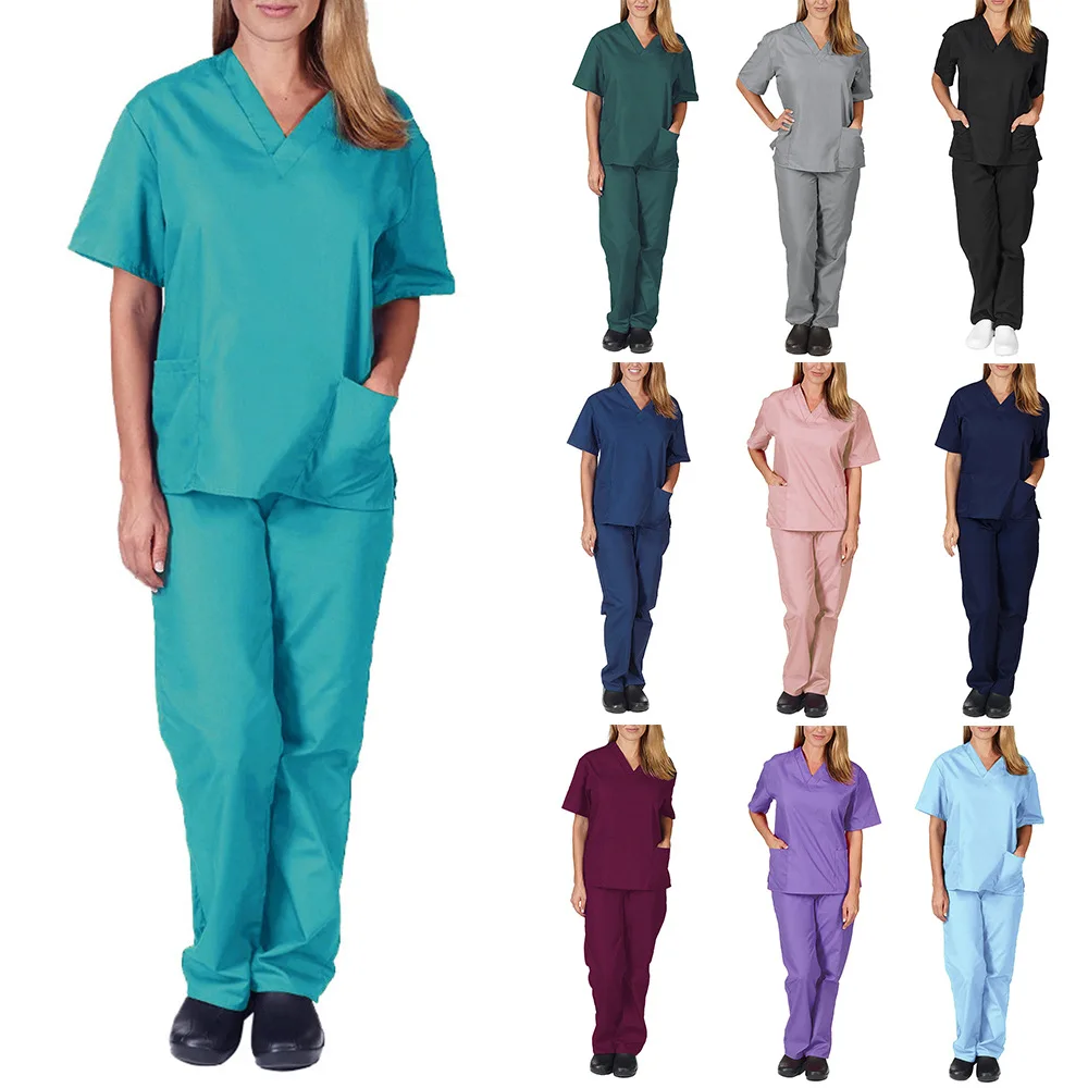 

Hospital Clothes V-neck Scrub Sets High Quality Spa Uniforms Unisex Workwear Overall Medical Suits Clothing Tops Pant