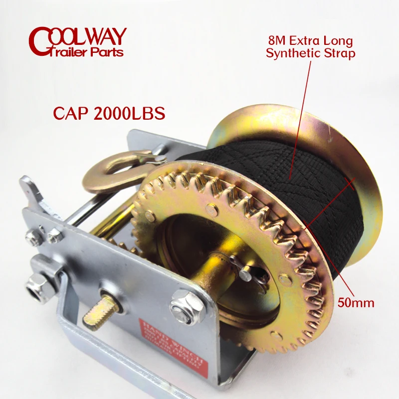 High Quality Hand Winch CAP 2000LBS / 900KG 8M Extra Long Synthetic Strap Webbing Car Boat Trailer