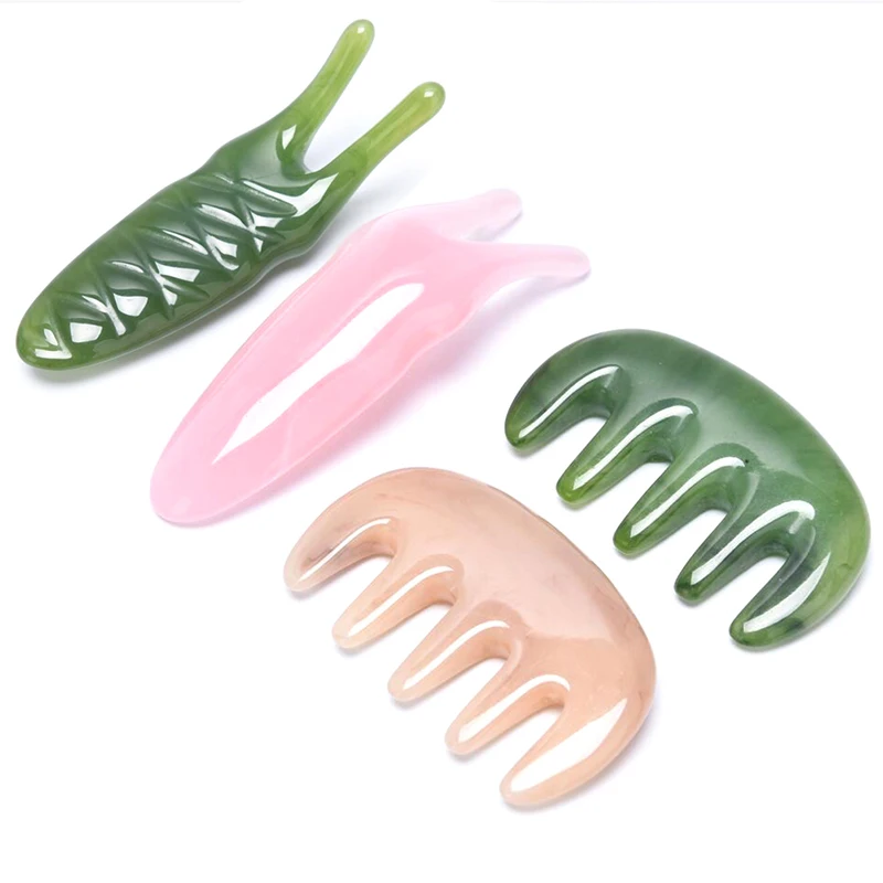 Natural Rose Quartz Jade Y-shaped Fork Massage Plate Nose Massage Acupuncture Face Lifting Stone Guasha Scraping Facial Gouache