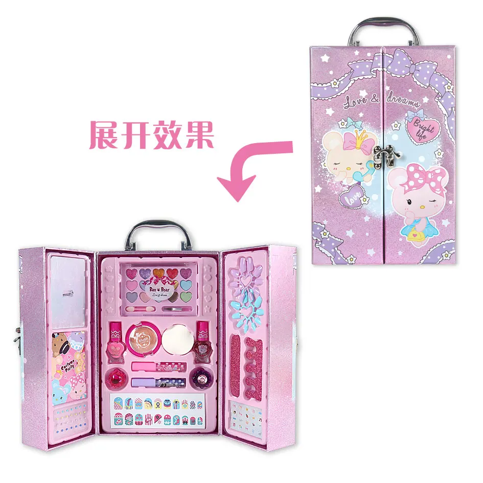 Girl Princess Makeup Toys Dressing Beauty Set Cosmetic Suitcase Wardrobe Safe Easy Clean Makeup Kit for Dress Children Gifts