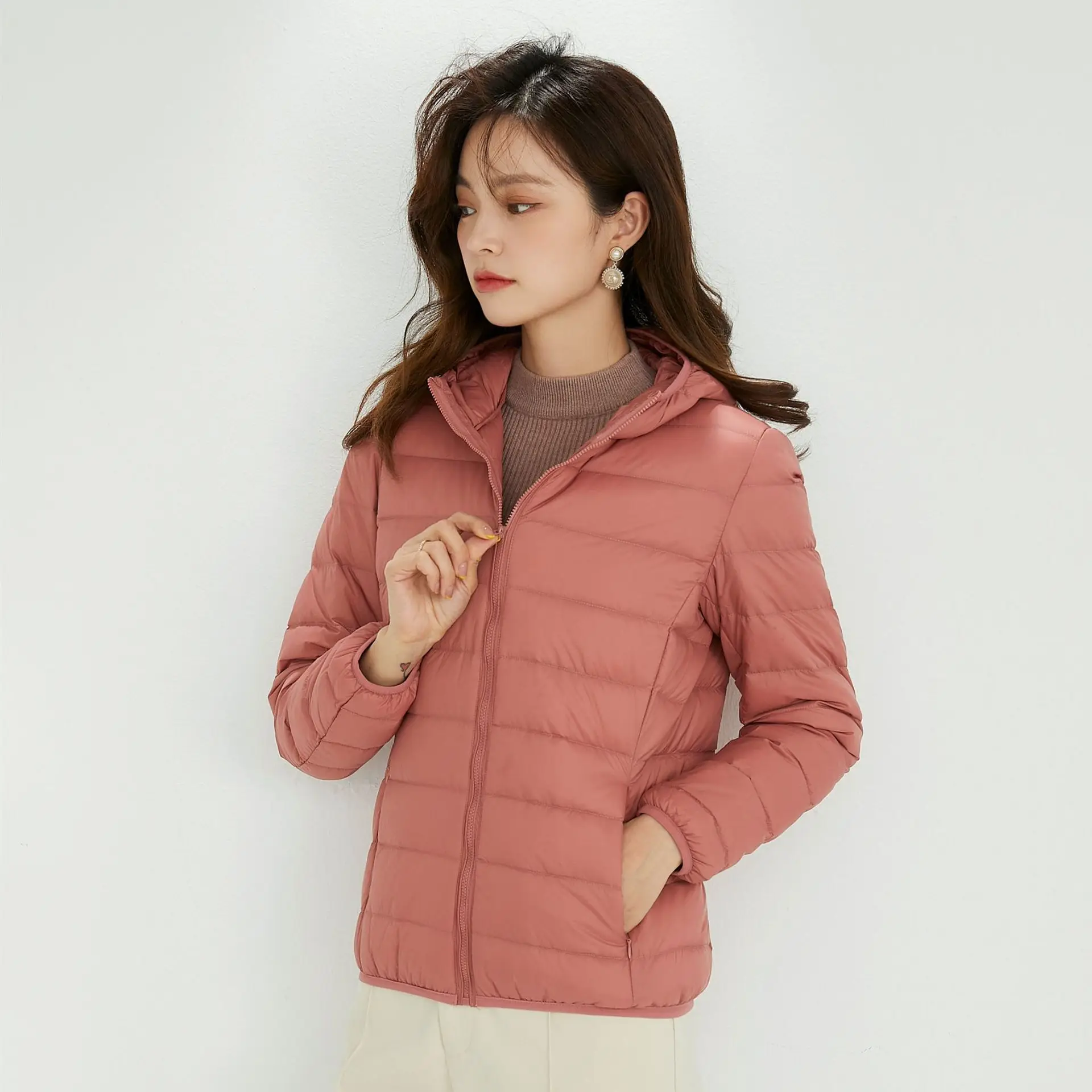 Women Down Jacket Autumn Winter Lightweight Hooded Coat Female White Duck Down Solid Color Basic Jackets Outerwear 4XL