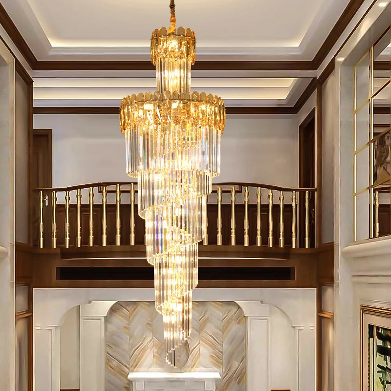 

Large Crystal Chandelie for Staircase Spiral Design Modern Chandeliers Lighting Hallway Lobby Fixtures Home Decor Lamps